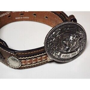 Cavenders Leather Belt Silver Buckle Conchos Braided Accent Length 30" Western
